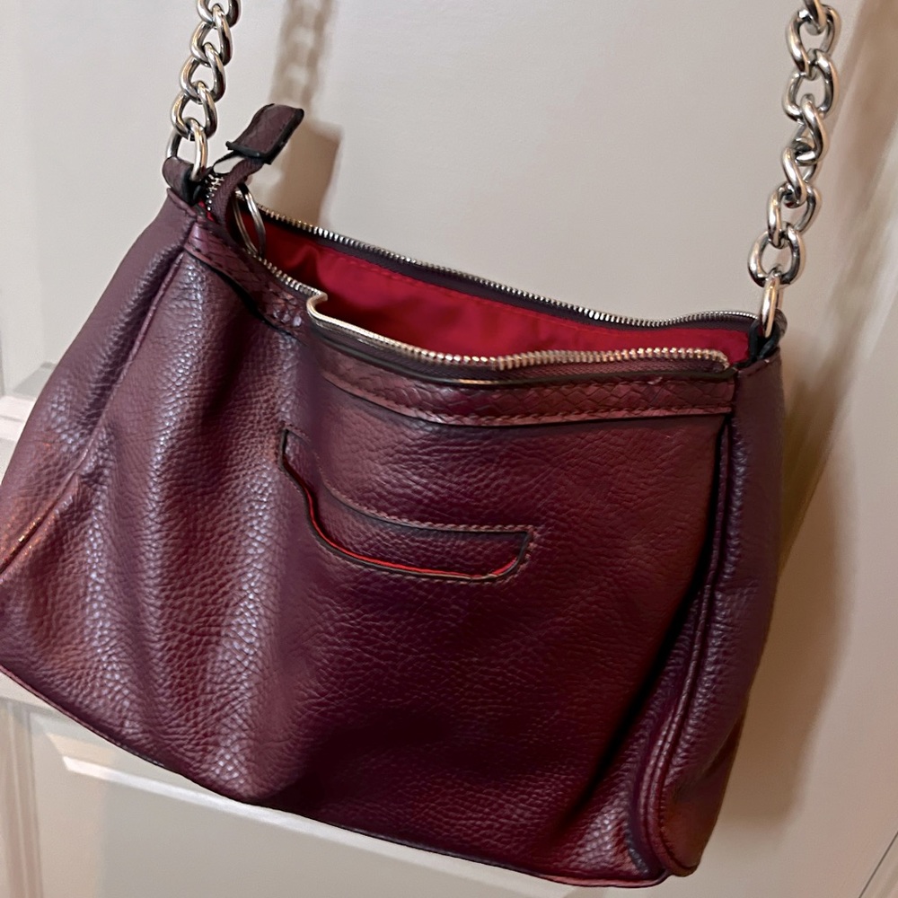 Burgundy leather purse with chains excellent condition!
